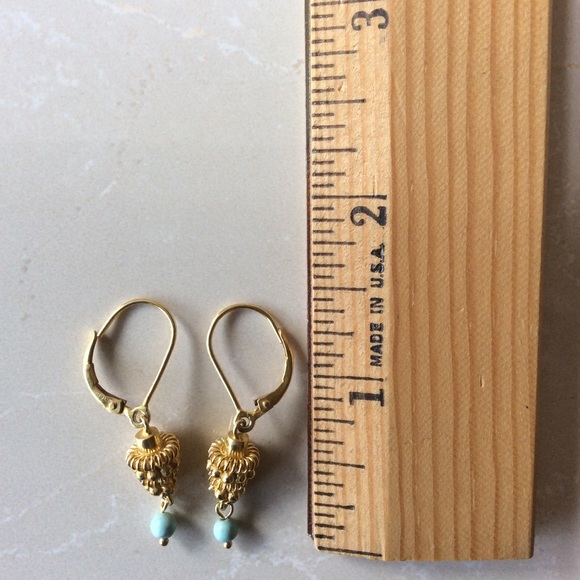 Dangle Earrings 14KYGP & Turquoise Gold plated - Picture 2 of 2
